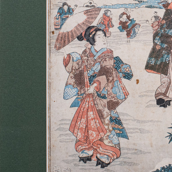 Antique Woodblock Picture, Japanese Meiji Framed Print After Kunisada, Victorian