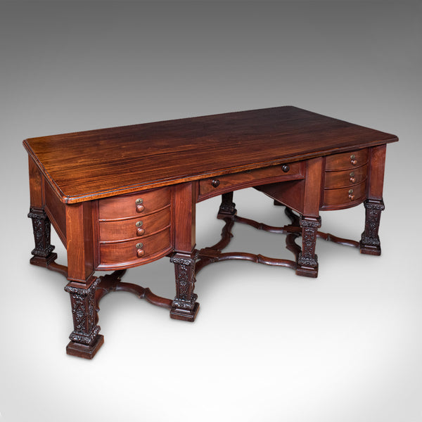 Antique Partner's Desk, English, Bureau Mazarin, Louis XIV Revival, Victorian