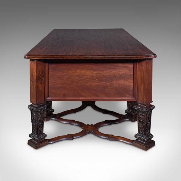 Antique Partner's Desk, English, Bureau Mazarin, Louis XIV Revival, Victorian