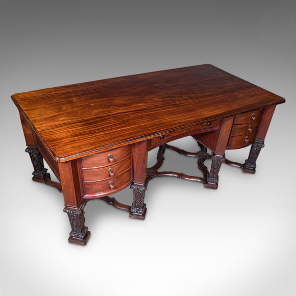 Antique Partner's Desk, English, Bureau Mazarin, Louis XIV Revival, Victorian