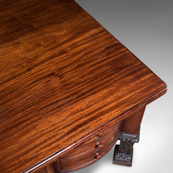 Antique Partner's Desk, English, Bureau Mazarin, Louis XIV Revival, Victorian