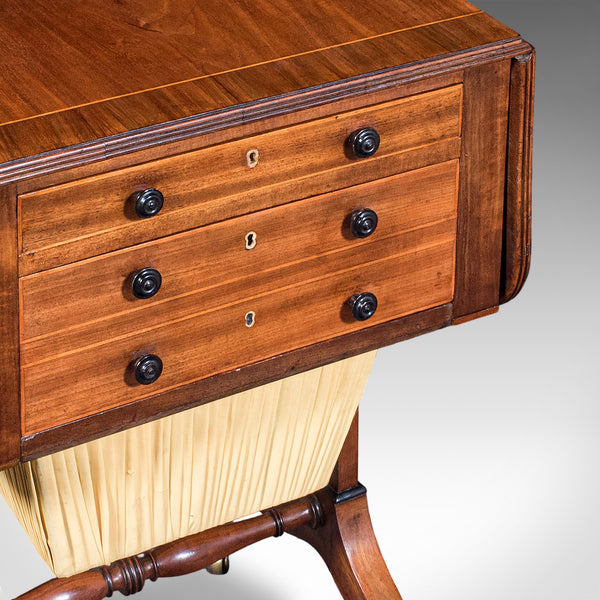 Antique Drop Leaf Ladies Work Table, English, Sewing, Writing, Regency, C.1820
