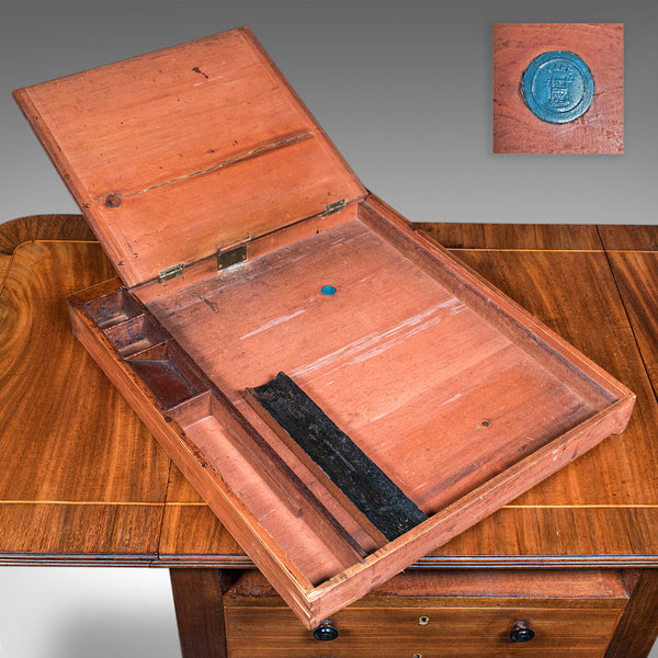 Antique Drop Leaf Ladies Work Table, English, Sewing, Writing, Regency, C.1820