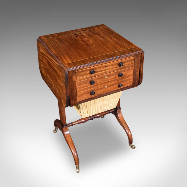 Antique Drop Leaf Ladies Work Table, English, Sewing, Writing, Regency, C.1820