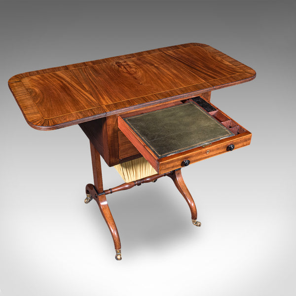 Antique Drop Leaf Ladies Work Table, English, Sewing, Writing, Regency, C.1820