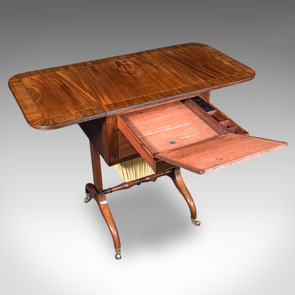 Antique Drop Leaf Ladies Work Table, English, Sewing, Writing, Regency, C.1820