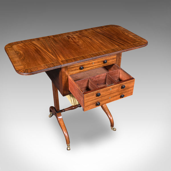 Antique Drop Leaf Ladies Work Table, English, Sewing, Writing, Regency, C.1820