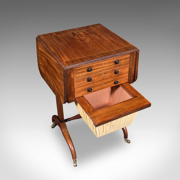 Antique Drop Leaf Ladies Work Table, English, Sewing, Writing, Regency, C.1820