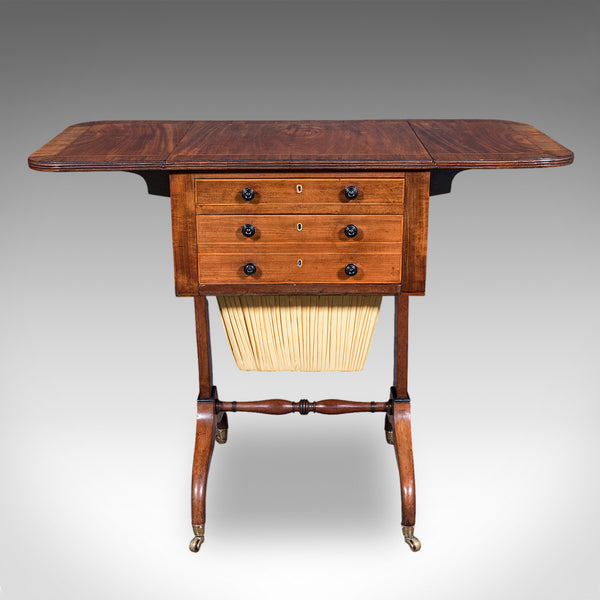 Antique Drop Leaf Ladies Work Table, English, Sewing, Writing, Regency, C.1820