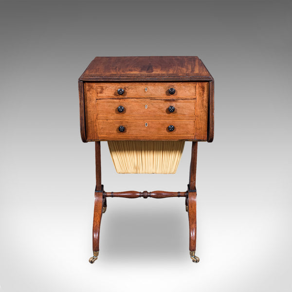 Antique Drop Leaf Ladies Work Table, English, Sewing, Writing, Regency, C.1820