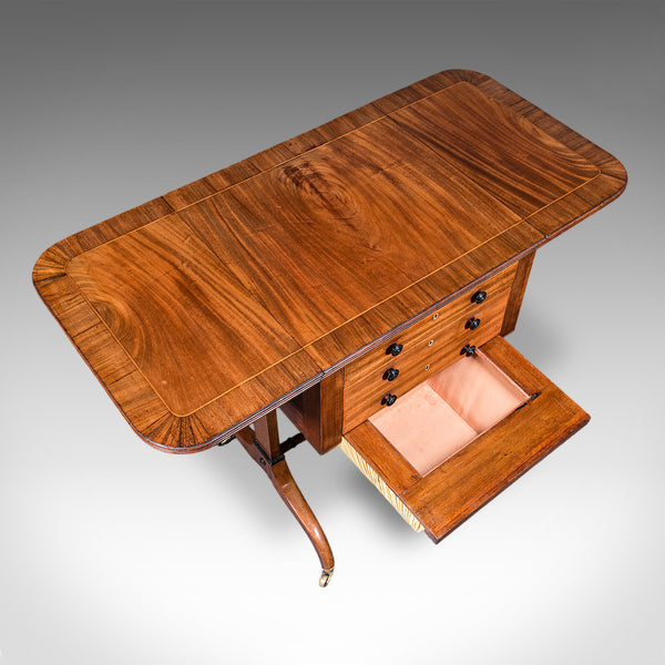 Antique Drop Leaf Ladies Work Table, English, Sewing, Writing, Regency, C.1820