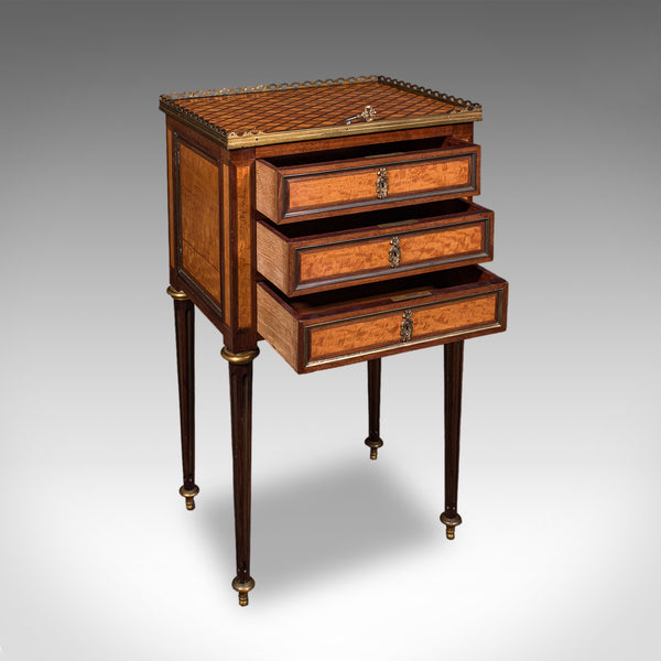Antique Nightstand, French Walnut, Bedside Drawers, Louis XVI Revival, Victorian