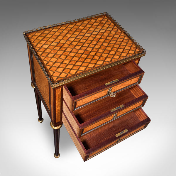 Antique Nightstand, French Walnut, Bedside Drawers, Louis XVI Revival, Victorian