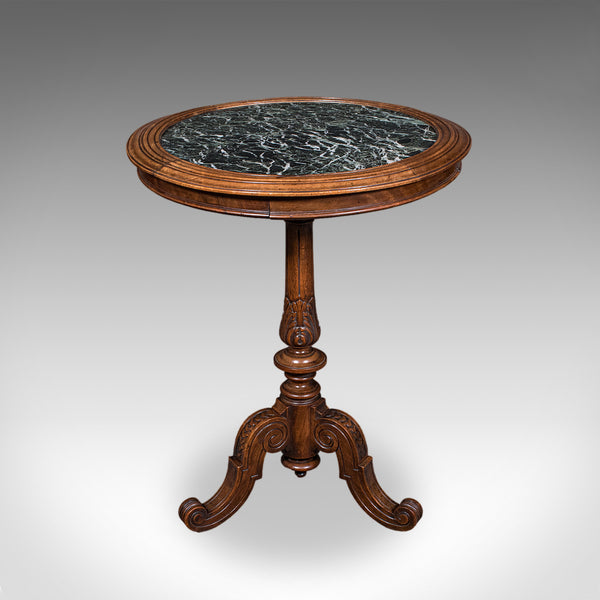 Antique Decanter Table, English, Walnut, Marble, Wine, Cocktail, High Victorian