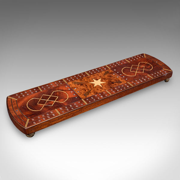 Antique Cribbage Board, English, Inlaid Game Scoreboard, Peg Storage, Edwardian