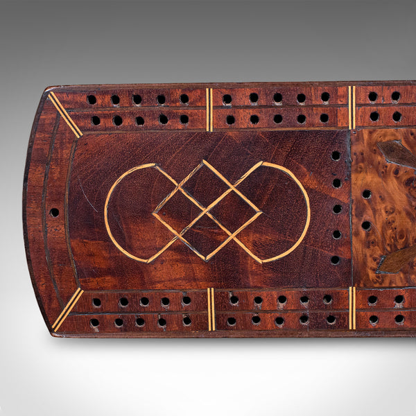 Antique Cribbage Board, English, Inlaid Game Scoreboard, Peg Storage, Edwardian
