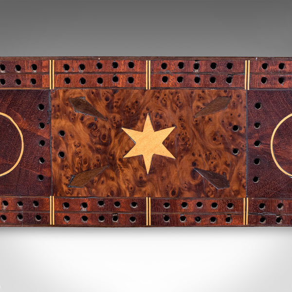Antique Cribbage Board, English, Inlaid Game Scoreboard, Peg Storage, Edwardian