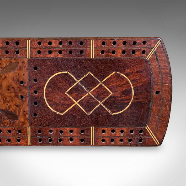 Antique Cribbage Board, English, Inlaid Game Scoreboard, Peg Storage, Edwardian
