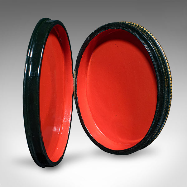 Vintage Oval Keepsake Box, Russian, Lacquered Trinket Case, St George, Art Deco