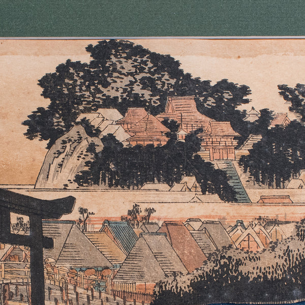 Antique Woodblock Landscape Picture, Japanese Art, Framed, Hiroshige, Victorian