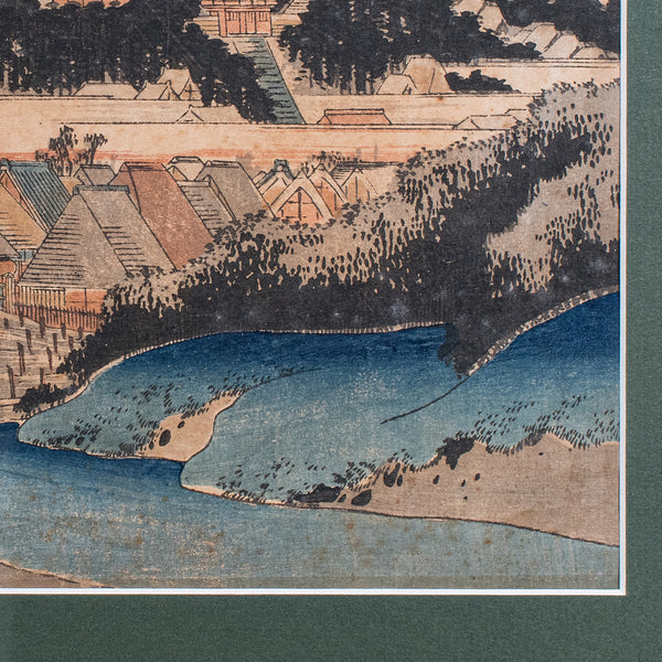 Antique Woodblock Landscape Picture, Japanese Art, Framed, Hiroshige, Victorian
