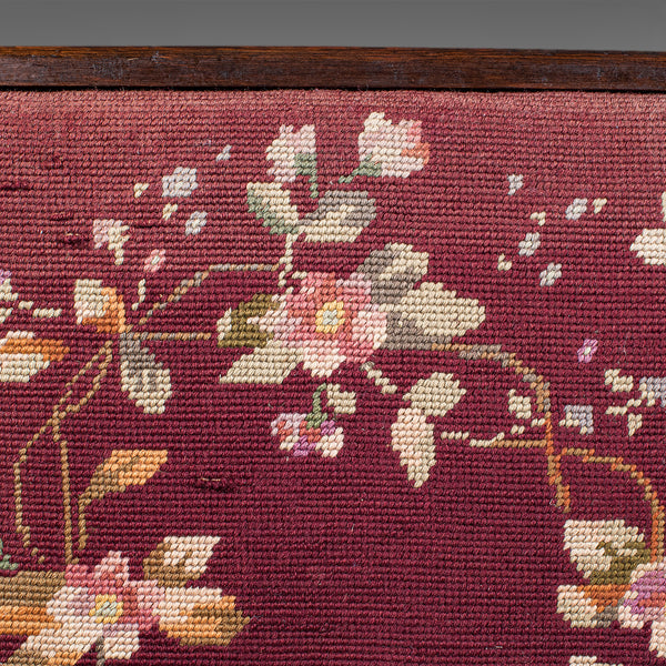 Antique Upholstered Footstool, English, Pitch Pine, Fireside Stool, Edwardian