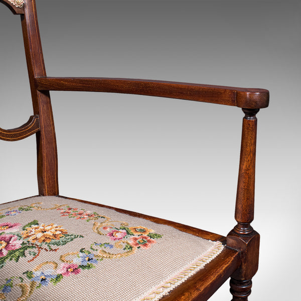 Antique Elbow Chair, English, Beech, Morning Room Seat, Art Nouveau, Victorian