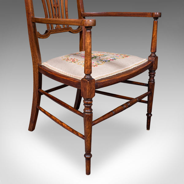 Antique Elbow Chair, English, Beech, Morning Room Seat, Art Nouveau, Victorian
