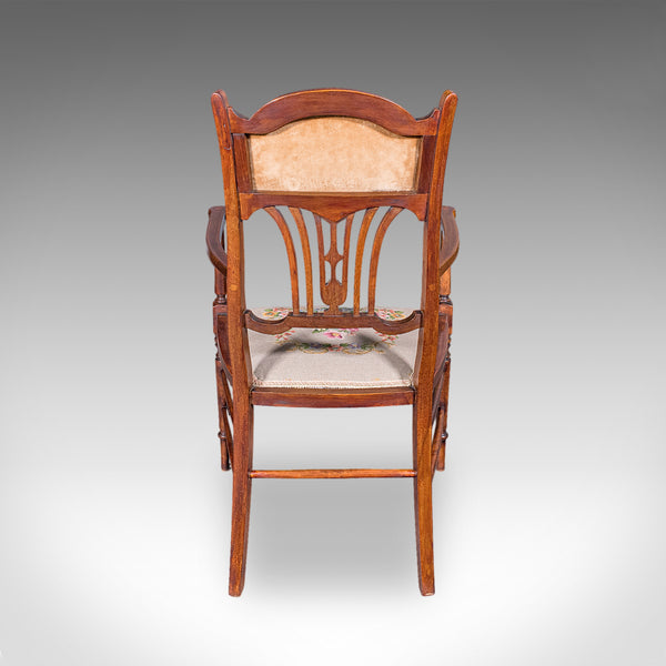 Antique Elbow Chair, English, Beech, Morning Room Seat, Art Nouveau, Victorian