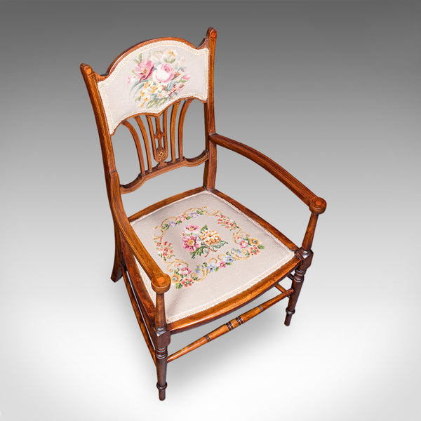 Antique Elbow Chair, English, Beech, Morning Room Seat, Art Nouveau, Victorian