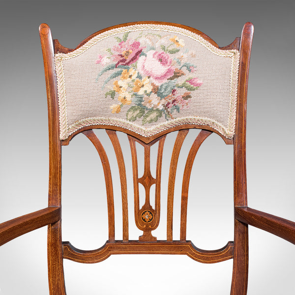 Antique Elbow Chair, English, Beech, Morning Room Seat, Art Nouveau, Victorian
