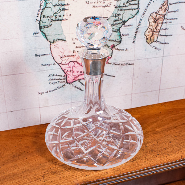 Vintage Full Bodied Wine Decanter, English, Cut Glass, Hallmarked Silver, Rioja