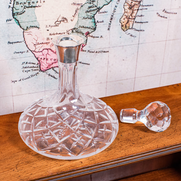 Vintage Full Bodied Wine Decanter, English, Cut Glass, Hallmarked Silver, Rioja