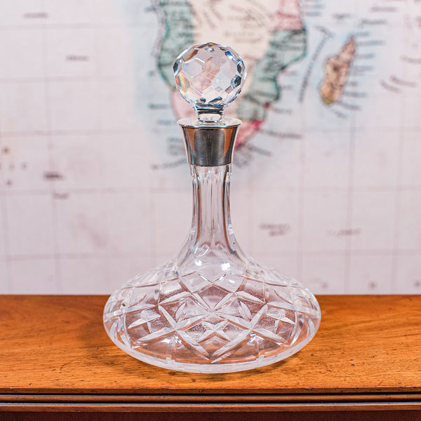 Vintage Full Bodied Wine Decanter, English, Cut Glass, Hallmarked Silver, Rioja