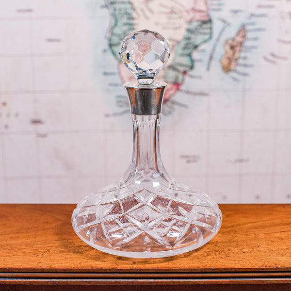 Vintage Full Bodied Wine Decanter, English, Cut Glass, Hallmarked Silver, Rioja