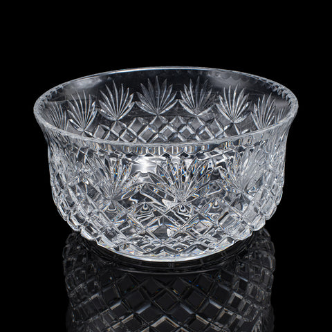 Vintage Punch Bowl, English, Crystal Glass, Serving, Fruit Dish, Mid Century