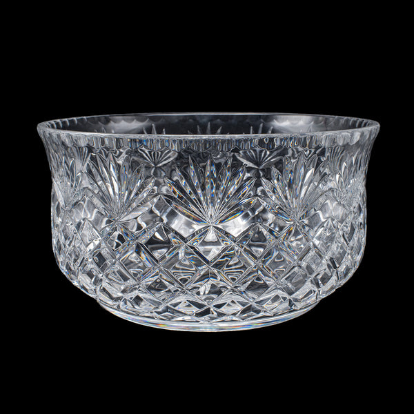 Vintage Punch Bowl, English, Crystal Glass, Serving, Fruit Dish, Mid Century
