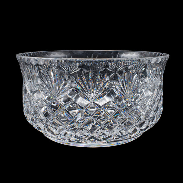 Vintage Punch Bowl, English, Crystal Glass, Serving, Fruit Dish, Mid Century