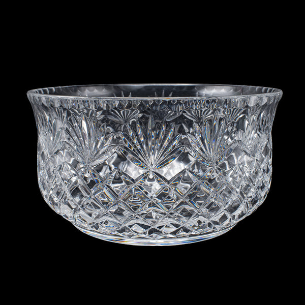 Vintage Punch Bowl, English, Crystal Glass, Serving, Fruit Dish, Mid Century
