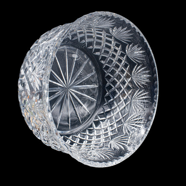 Vintage Punch Bowl, English, Crystal Glass, Serving, Fruit Dish, Mid Century