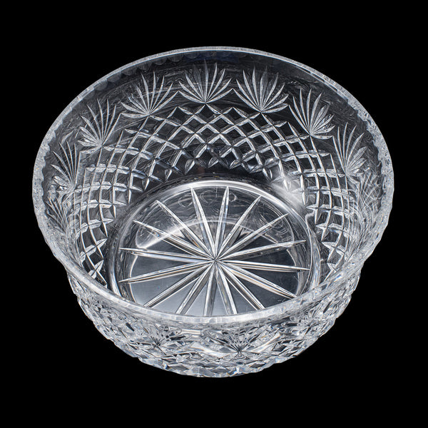 Vintage Punch Bowl, English, Crystal Glass, Serving, Fruit Dish, Mid Century