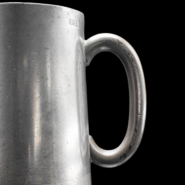 Antique Tavern Pint Tankard, English, Pewter Drinking Jug, Glass Base, Victorian