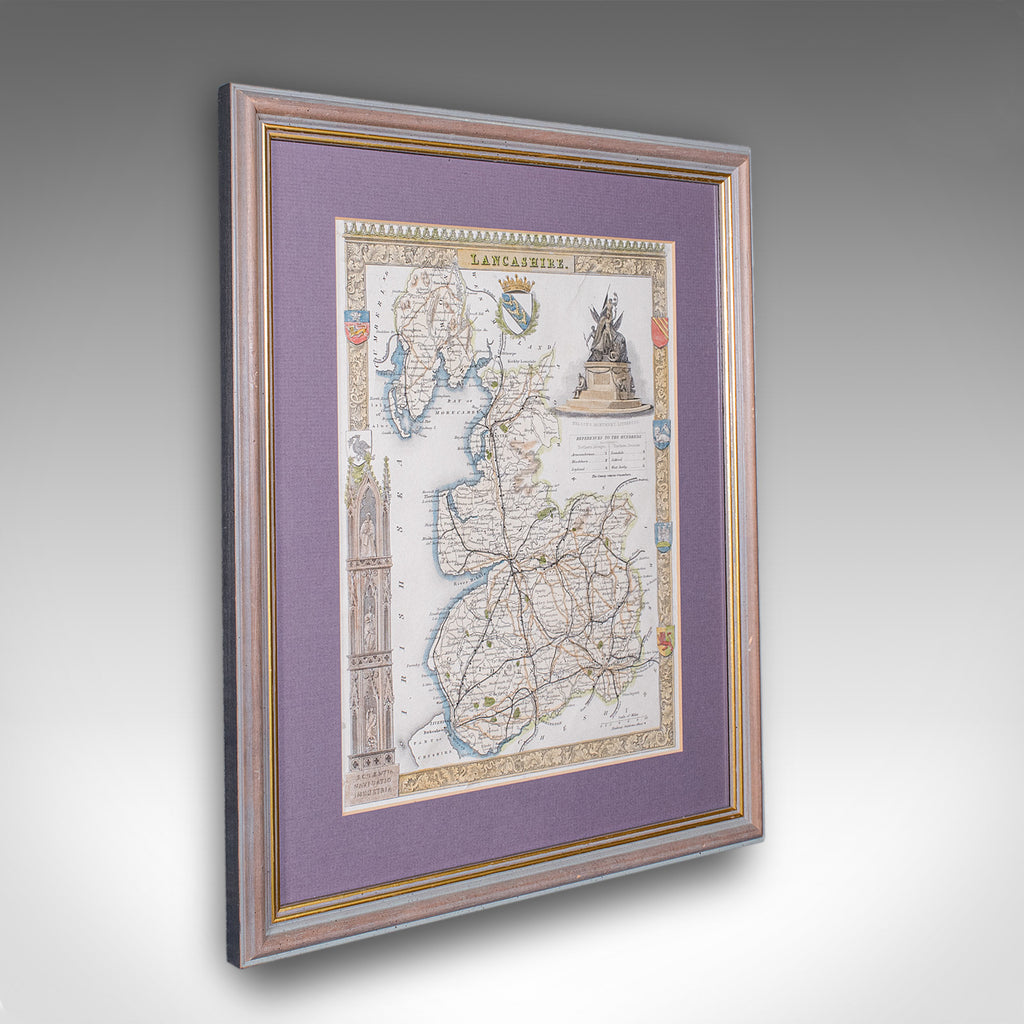 Antique County Map of Lancashire, English, Framed Cartography, Moule, Victorian
