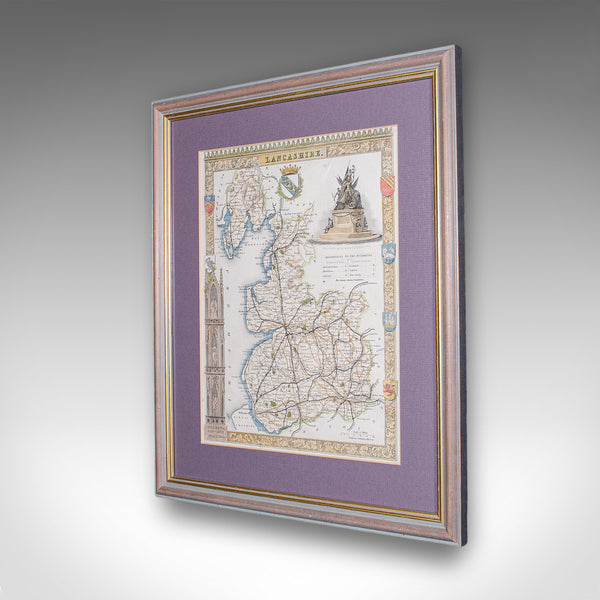 Antique County Map of Lancashire, English, Framed Cartography, Moule, Victorian