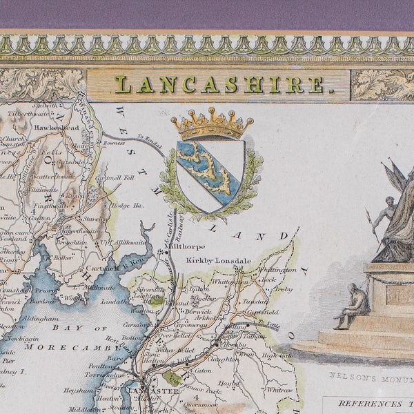 Antique County Map of Lancashire, English, Framed Cartography, Moule, Victorian