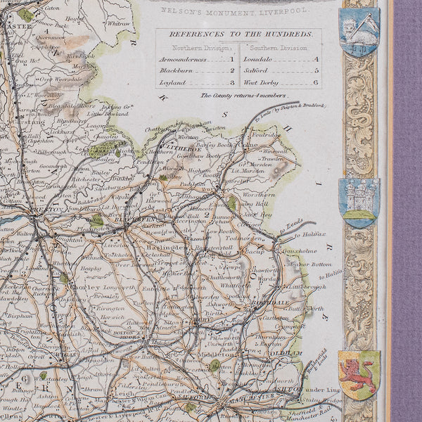 Antique County Map of Lancashire, English, Framed Cartography, Moule, Victorian