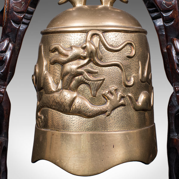 Vintage Tea Gong, Oriental, Bronze Dinner Bell, Prayer, Dragon Motif, Art Deco