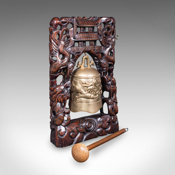 Vintage Tea Gong, Oriental, Bronze Dinner Bell, Prayer, Dragon Motif, Art Deco