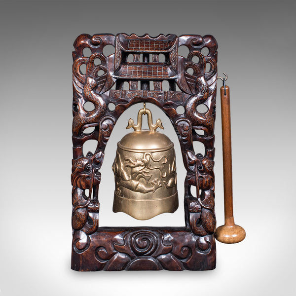 Vintage Tea Gong, Oriental, Bronze Dinner Bell, Prayer, Dragon Motif, Art Deco
