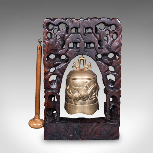 Vintage Tea Gong, Oriental, Bronze Dinner Bell, Prayer, Dragon Motif, Art Deco